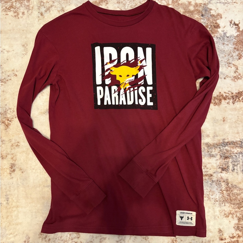 Under Armour Project Rock Boy's XL Iron Paradise Red Long Sleeve T-shirt